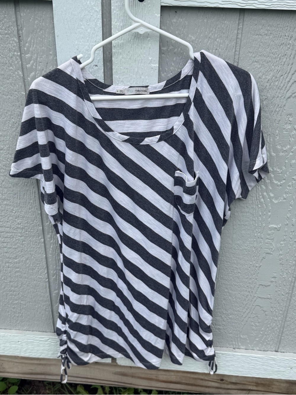 Size 2 - Maurices, Striped Short Sleeve Pocket Tee - Gray & White